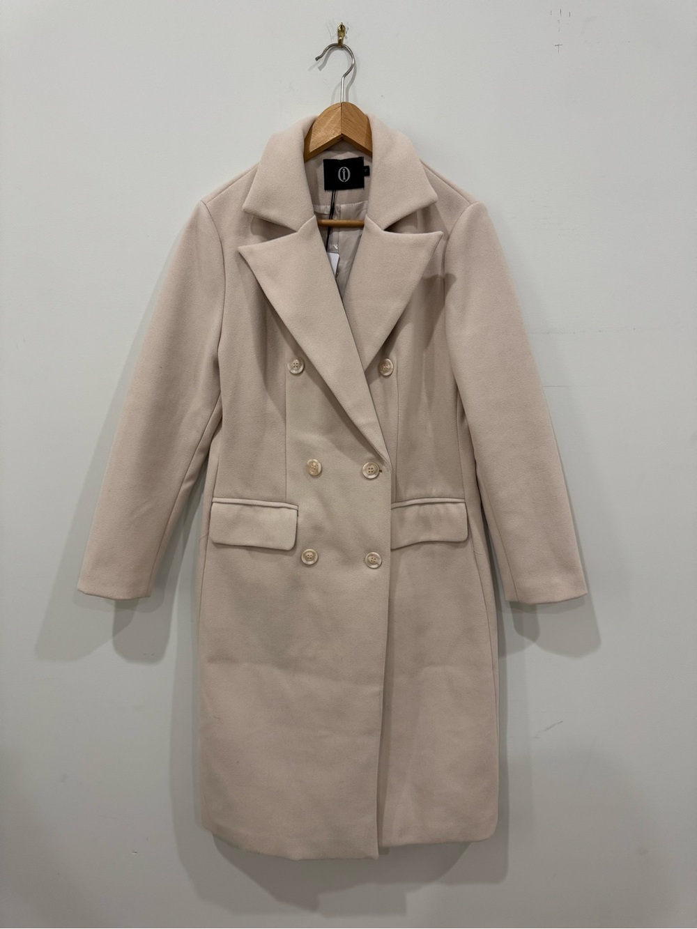 Wool-Blend Double-Breasted Cream Coat